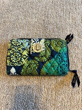 Vera Bradley Quilted Paisley Zip Wallet in Navy, Green and Teal